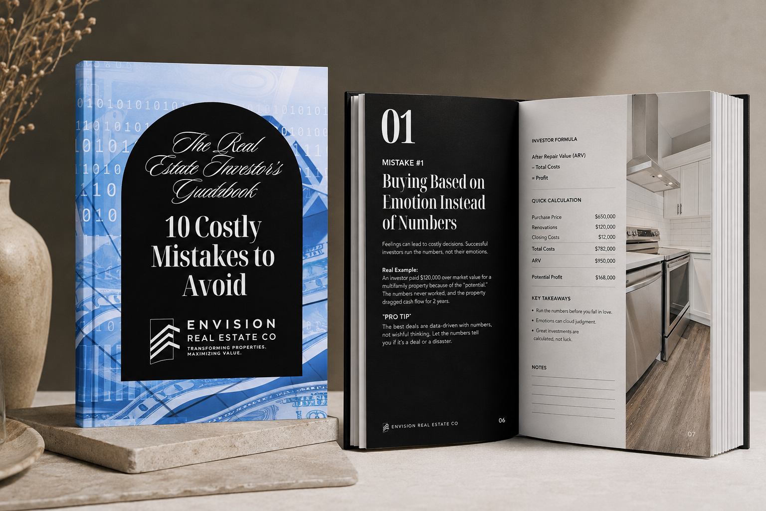The Real Estate Investor's Guidebook shown as a printed book, open to a chapter spread