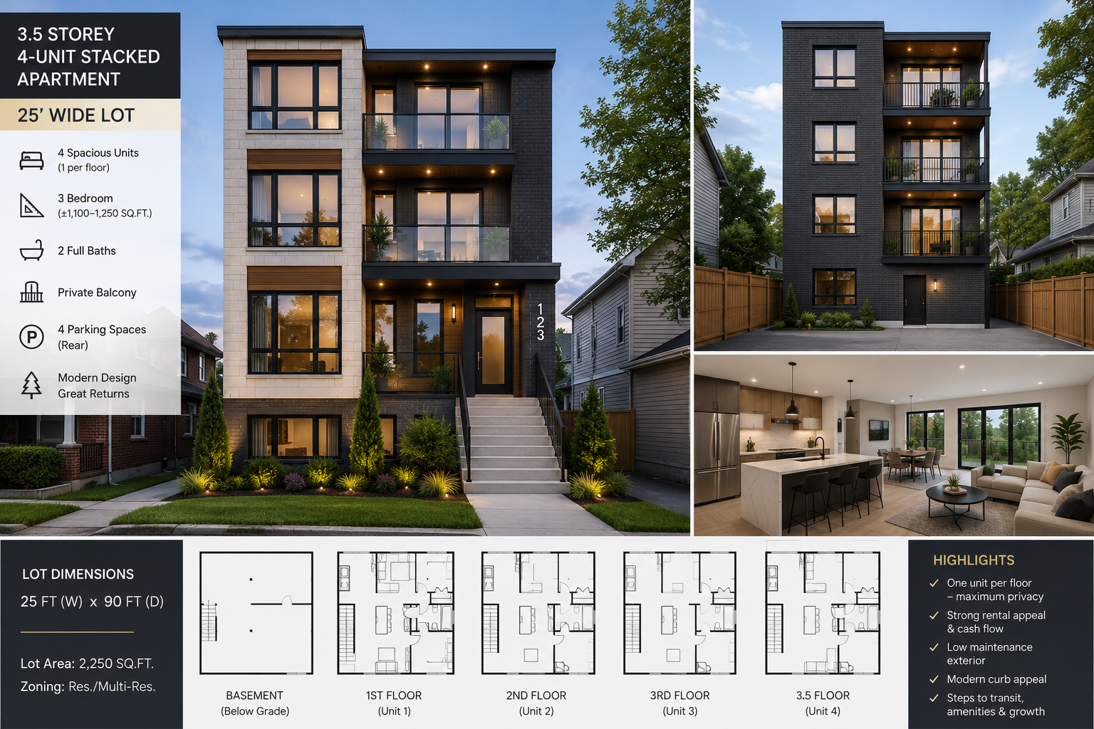 3.5 Storey 4-Unit — 3 Bedroom